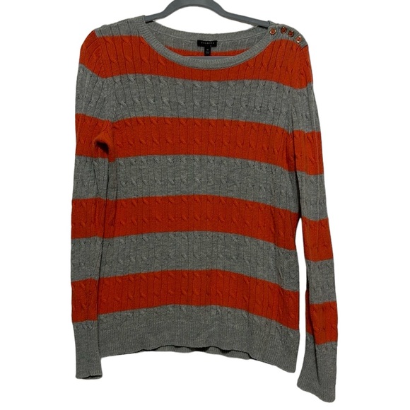 Talbots Sweaters - Talbots Lambswool Blend Women’s Grey Orange Striped Sweater Size Medium